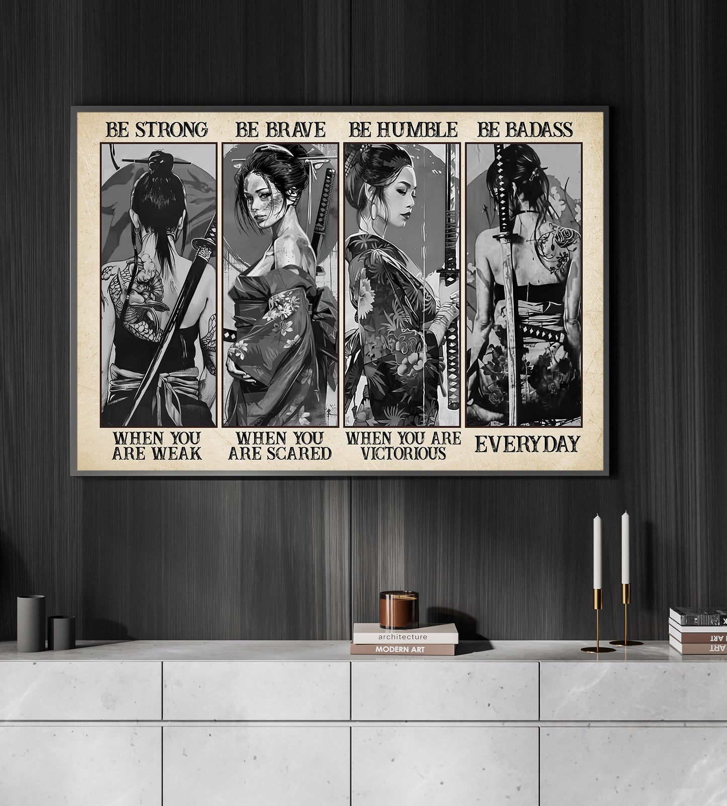 Be Strong Be Brave Be Badass, Samurai Culture Canvas Painting, Inspirational Quotes Wall Art Decor, A Poster Gift For Fans Of Samurai