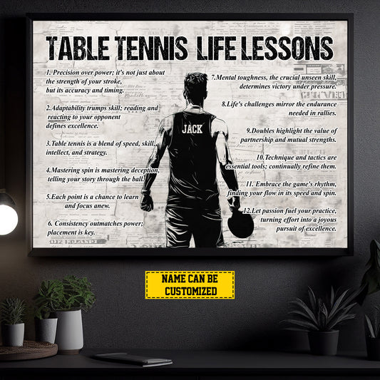 Table Tennis Life Lessons, Personalized Motivational Table Tennis Canvas Painting, Inspirational Quotes Wall Art Decor, Poster Gift For Tennis Lovers