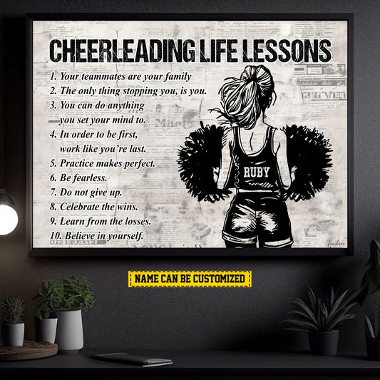 Cheerleading Life Lessons, Personalized Motivational Cheerleading Canvas Painting, Inspirational Quotes Wall Art Decor, Poster Gift For Cheerleading Lovers