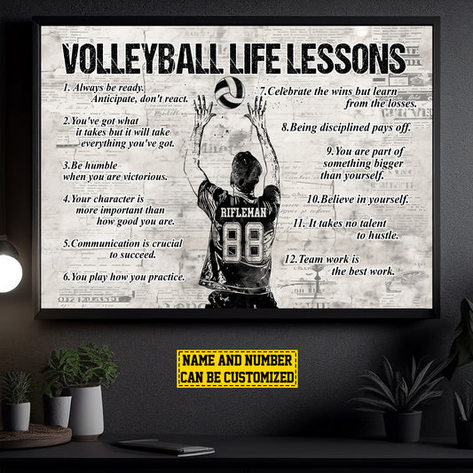 Personalized Motivational Volleyball Boys Canvas Painting, Volleyball Life Lessons, Inspirational Quotes Wall Art Decor, Poster Gift For Volleyball Lovers