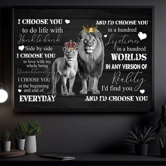 I Choose You To Do Life With, Valentine's Day Lion Canvas Painting, Romantic Wall Art Decor - Valentines Poster Gift For Lion Lovers