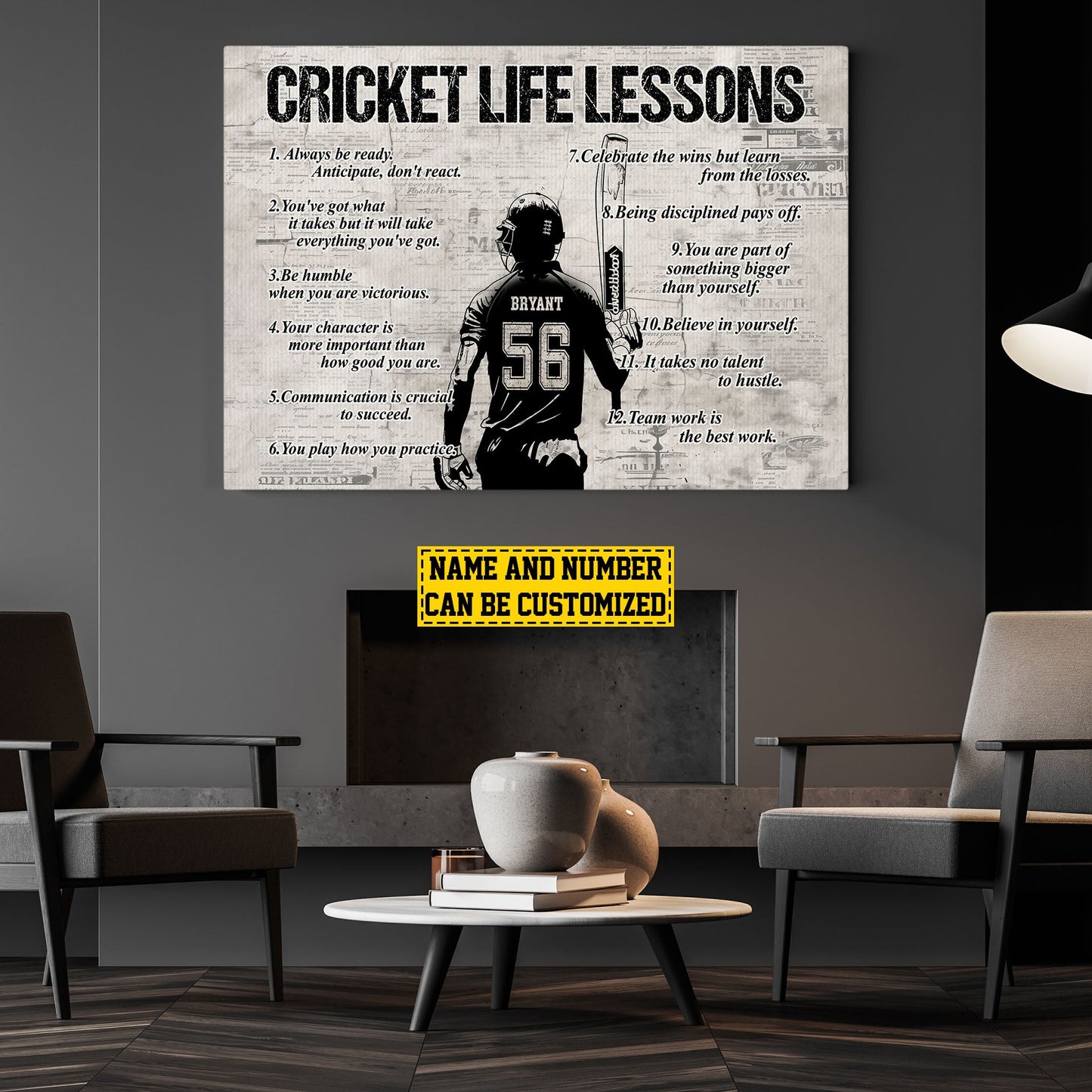 Cricket Life Lessons, Personalized Motivational Cricket Boy Canvas Painting, Inspirational Quotes Wall Art Decor, Poster Gift For Cricket Lovers