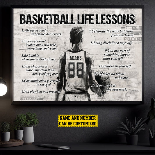 Personalized Motivational Basketball Boy Canvas Painting, Basketball Life Lessons, Inspirational Quotes Wall Art Decor, Poster Gift For Basketball Lovers