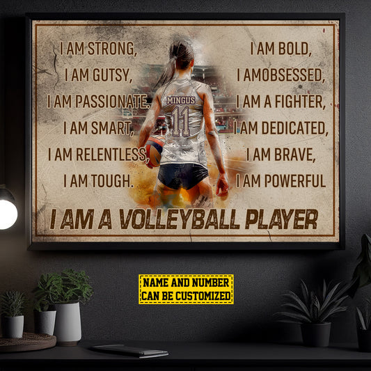 I Am A Volleyball Player, Personalized Motivational Volleyball Canvas Painting, Inspirational Quotes Wall Art Decor, Poster Gift For Volleyball Girl Lovers