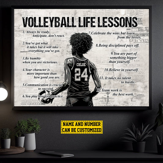 Personalized Motivational Volleyball African American Girl Canvas Painting, Inspirational Quotes Wall Art Decor, Poster Gift For African American Lovers