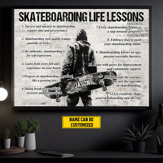 Skateboarding Life Lessons, Personalized Motivational Skateboarding Canvas Painting, Inspirational Quotes Wall Art Decor, Poster Gift For Skateboarding Lovers