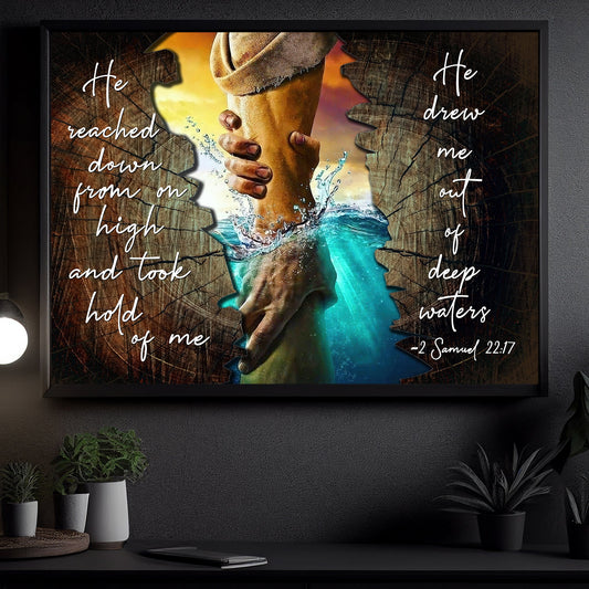 Hand Of God Saving Deep Waters, Christian Inspirational Canvas Painting, Wall Art Decor, Religious Poster Gift