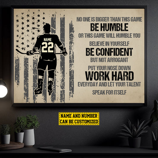 Work Hard Let Your Talent, Personalized Motivational Canvas Painting, Inspirational Quotes Wall Art Decor, Poster Gift For Hockey Lovers