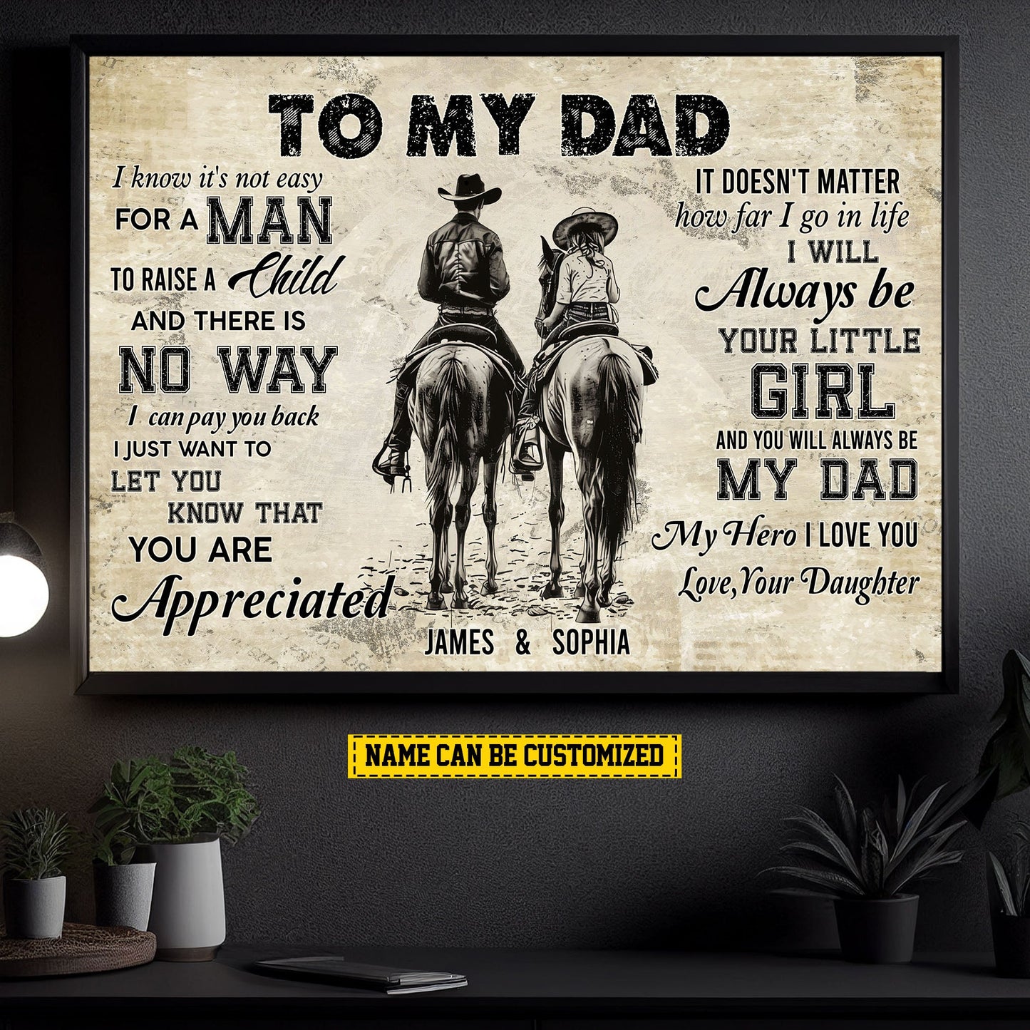 To My Hero Love You, Personalized Horse Riding Canvas Painting, Inspirational Quotes Horse Wall Art Decor, Father's Day Poster Gift For Cowboy Lovers