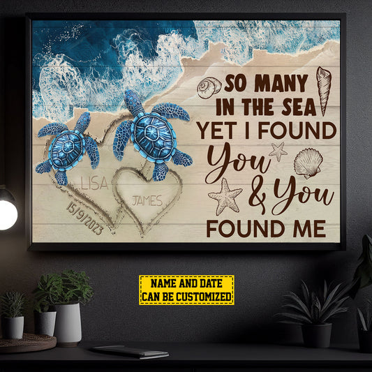 I Found You & You Found Me, Personalized Turtle Canvas Painting, Inspirational Quotes Wall Art Decor, Poster Gift For Sea Turtle Lovers