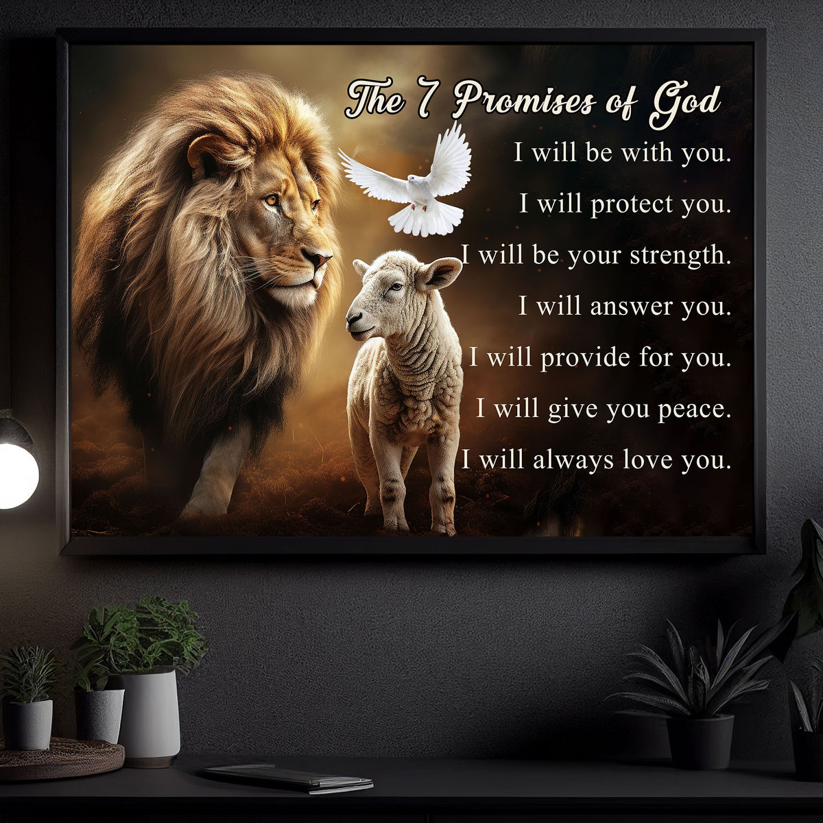 The 7 Promises Of God, Religious Lion Canvas Painting, Jesus Goat Wall ...