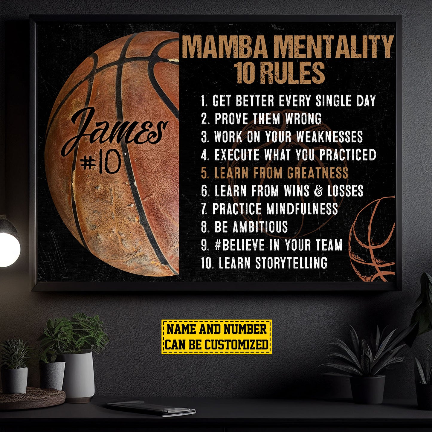 Personalized Basketball Canvas Painting, Mentality 10 Rules, Sports Quotes Wall Art Decor, Poster Gift For Basketball Lovers, Basketball Players