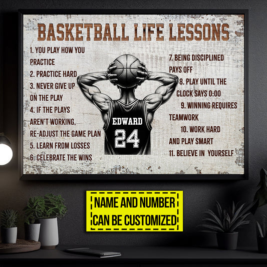 Personalized Basketball, You Play How You Practice Hard, Motivational Canvas Painting, Inspirational Quotes Wall Art Decor, Poster Gift For Basketball