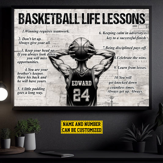 Basketball Life Lessons, Personalized Motivational Basketball Canvas Painting, Inspirational Quotes Wall Art Decor, Poster Gift For Basketball Lovers