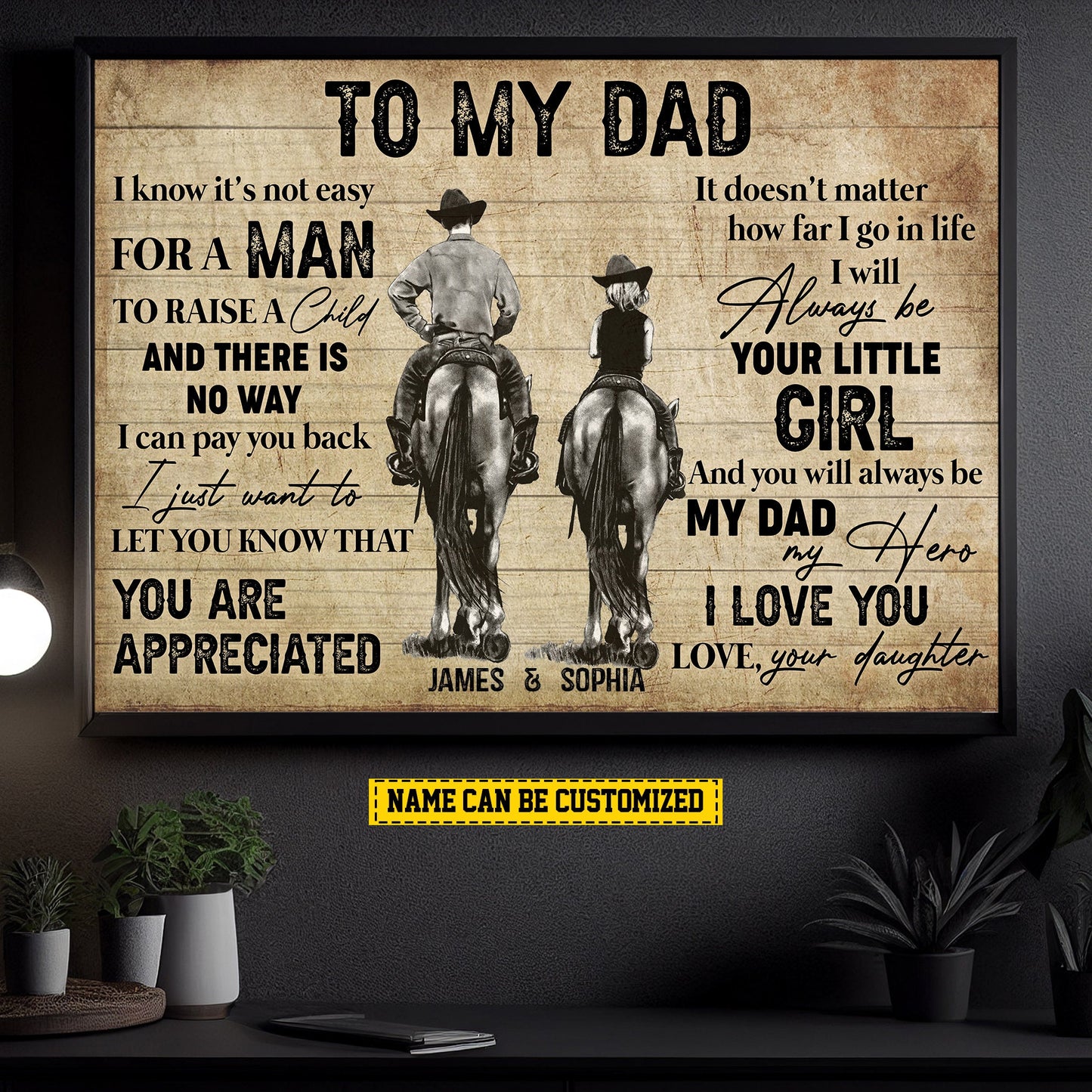 Personalized Cowboy Canvas Painting, To My Dad My Hero, Father's Day Poster Gift For Horse Riding Lovers, Gift For Dad From Daughter