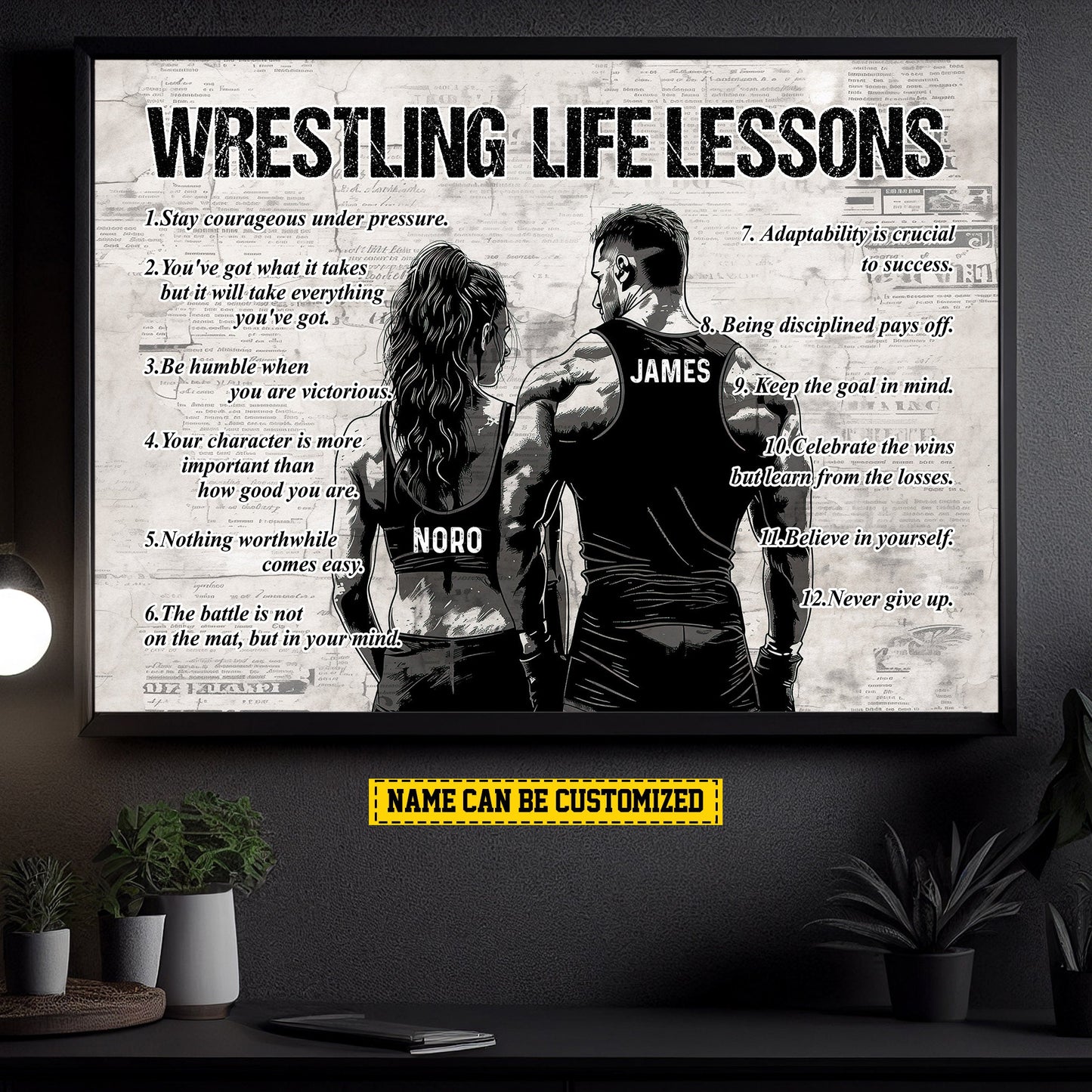 Couple Wrestling Life Lessons, Personalized Motivational Wrestling Canvas Painting, Inspirational Quotes Wall Art Decor, Poster Gift For Wrestling Lovers