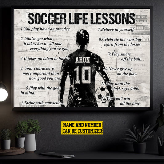 Soccer Life Lessons, Personalized Motivational Soccer Canvas Painting, Inspirational Quotes Wall Art Decor, Poster Gift For Soccer Lovers