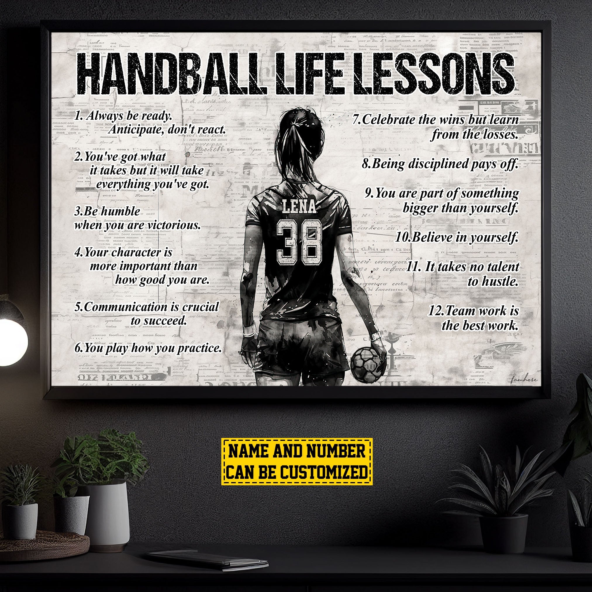 Personalized Motivational Handball Girl Canvas Painting, Handball Life ...