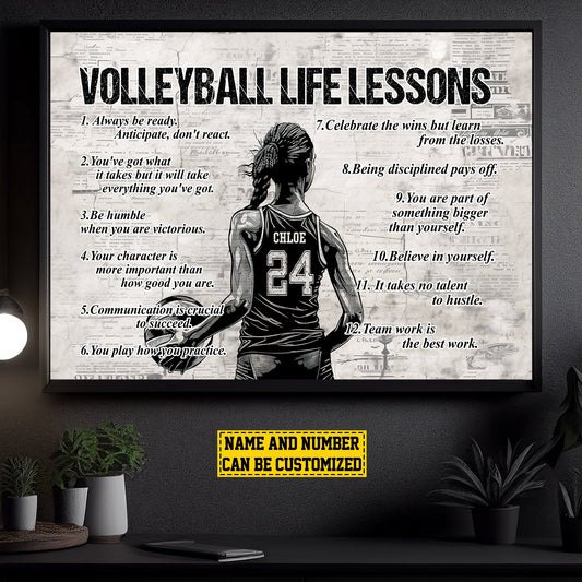 Personalized Motivational Volleyball African American Girl Canvas Painting, Inspirational Quotes Wall Art Decor, Poster Gift For Volleyball Lovers