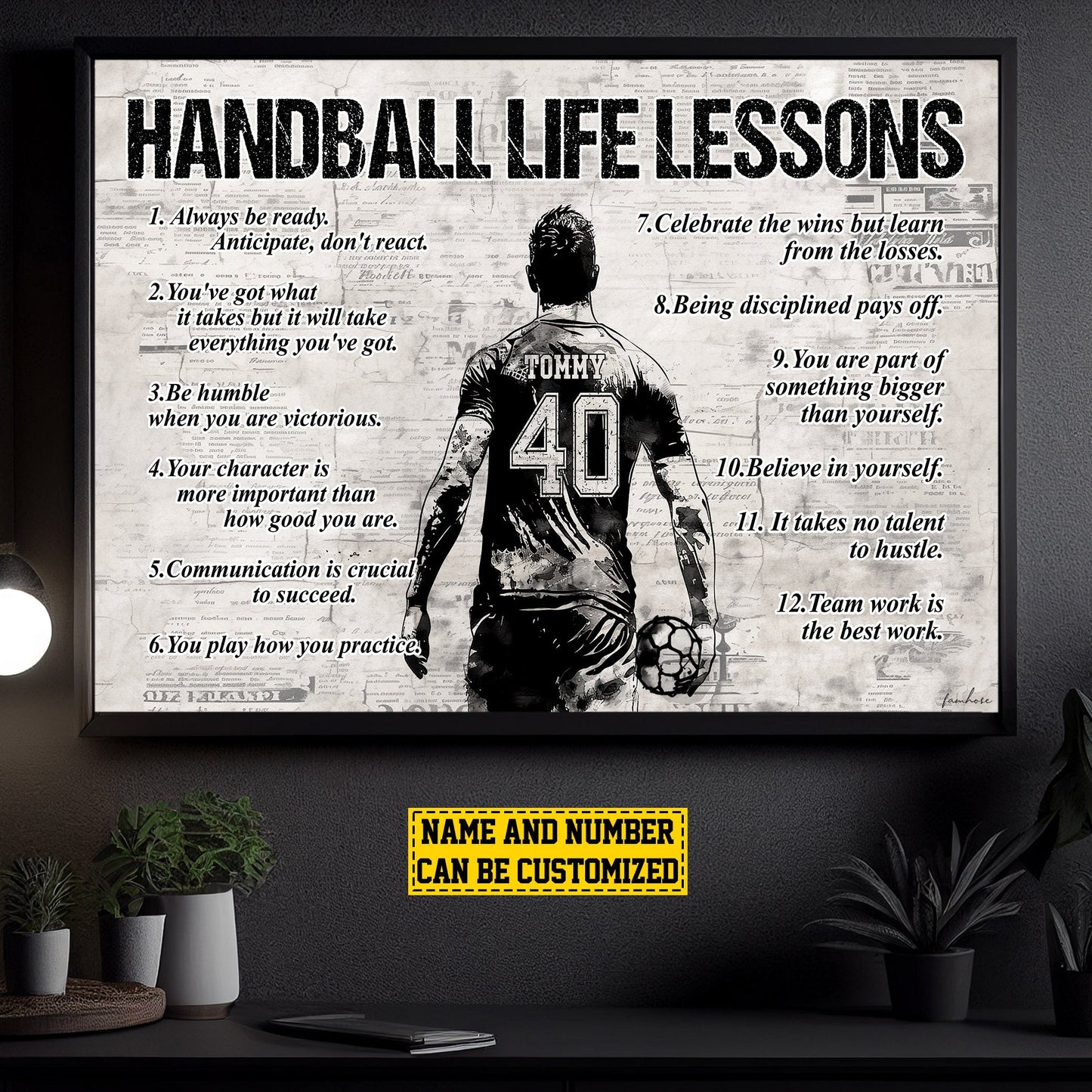 Personalized Motivational Handball Boy Canvas Painting, Handball Life Lessons, Inspirational Quotes Wall Art Decor, Poster Gift For Handball Man Lovers