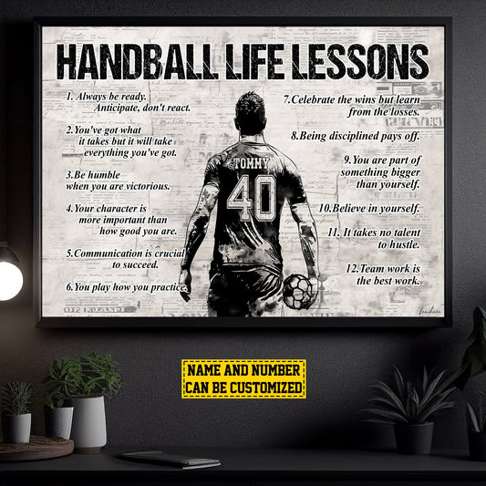 Personalized Motivational Handball Boy Canvas Painting, Handball Life Lessons, Inspirational Quotes Wall Art Decor, Poster Gift For Handball Man Lovers