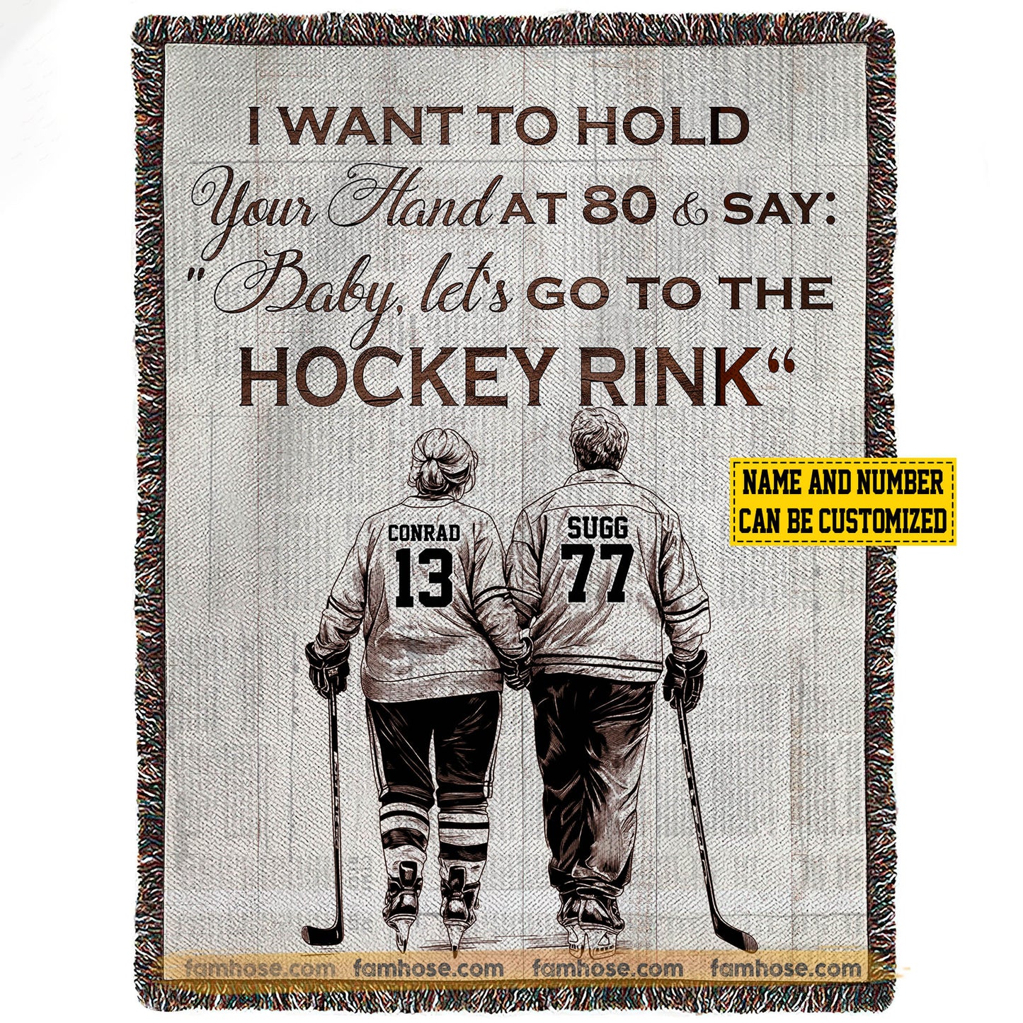 Romantic Personalized Hockey Couple Fleece Blanket, I Want To Hold Your Hand Sport Woven Blanket - Sherpa Blanket Valentine's Day Gift For Hockey-Loving Couple