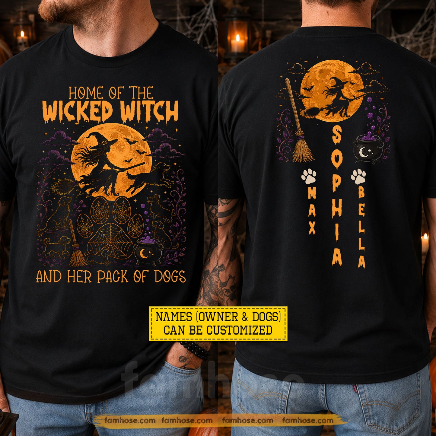 Personalized Halloween Witch Dog Two-sided T-shirt, Home Of The Wicked Witch Tees Spooky Season Gift For Dog Lover