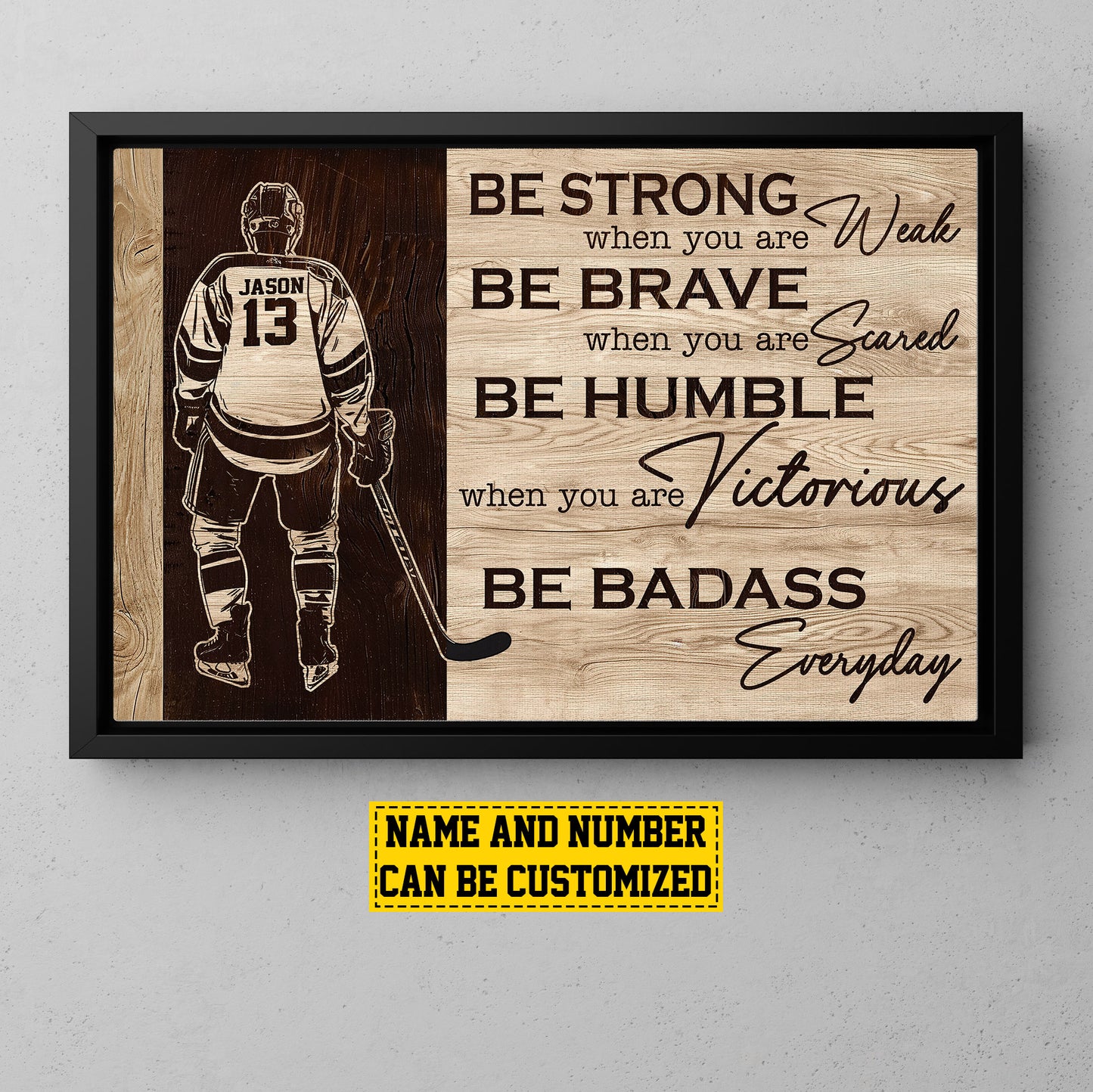 Personalized Motivational Hockey Boy Canvas Painting, Be Strong Be Brave Be Humble, Sports Quotes Wall Art Decor, Poster Gift For Hockey Lovers