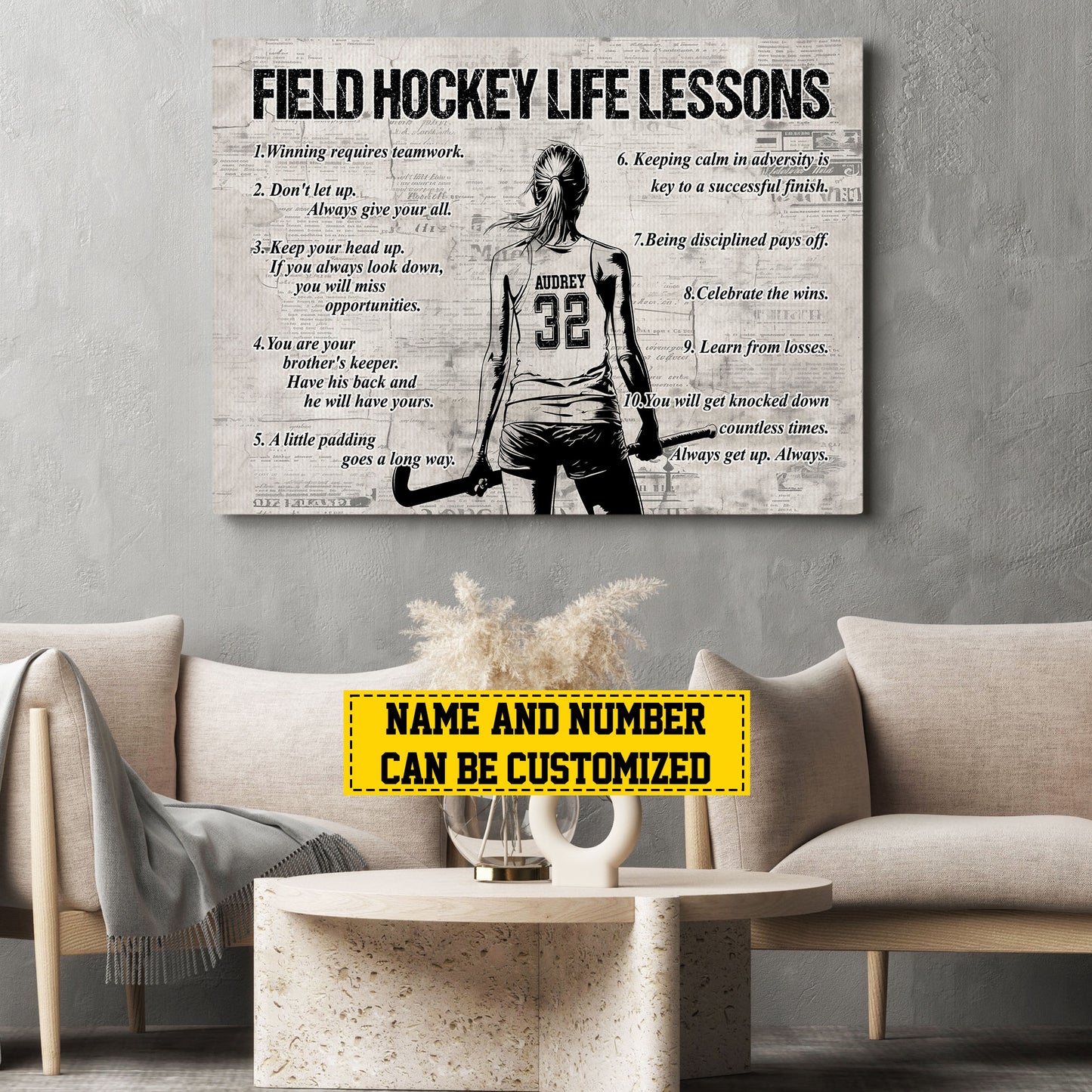 Personalized Field Hockey Girl Canvas Painting, Field Hockey Life Lessons, Sports Quotes Wall Art Decor, Poster Gift For Field Hockey Lovers, Field Hockey Players