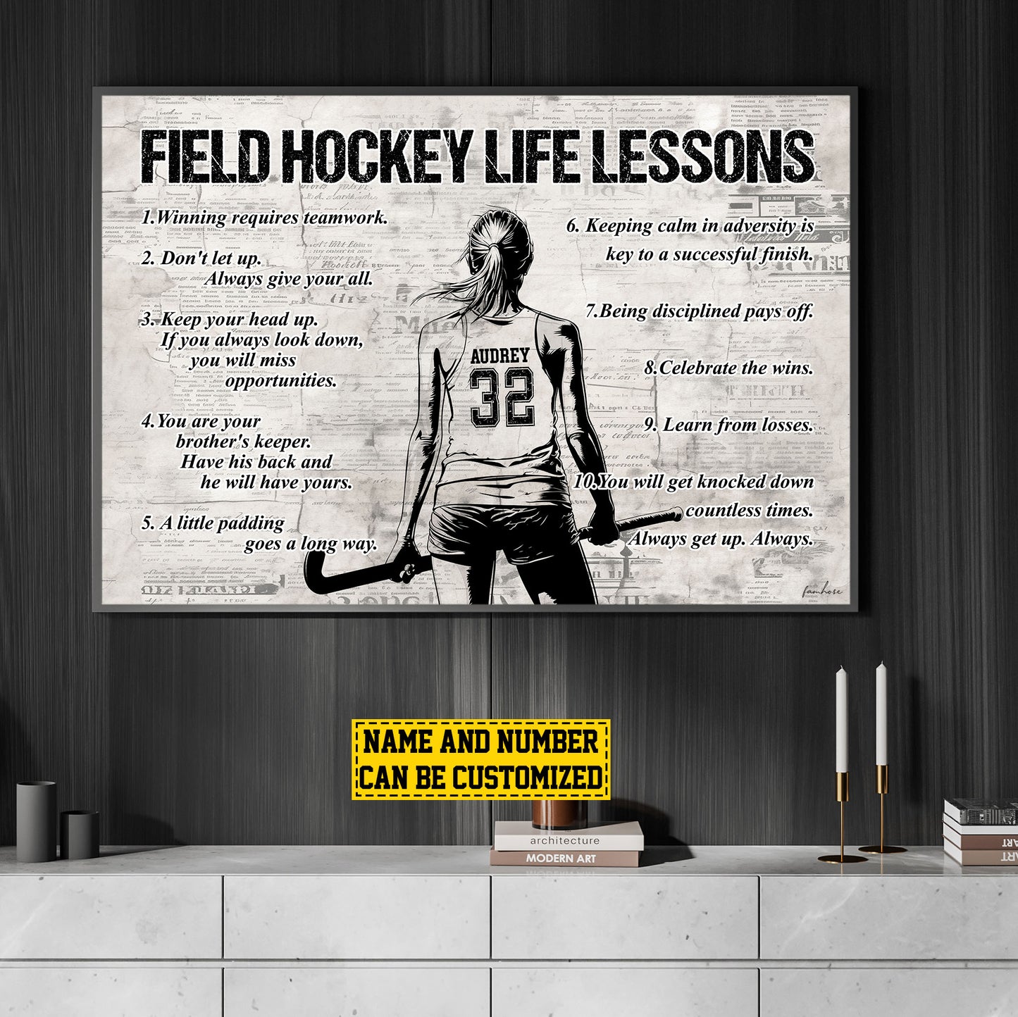 Personalized Field Hockey Girl Canvas Painting, Field Hockey Life Lessons, Sports Quotes Wall Art Decor, Poster Gift For Field Hockey Lovers, Field Hockey Players