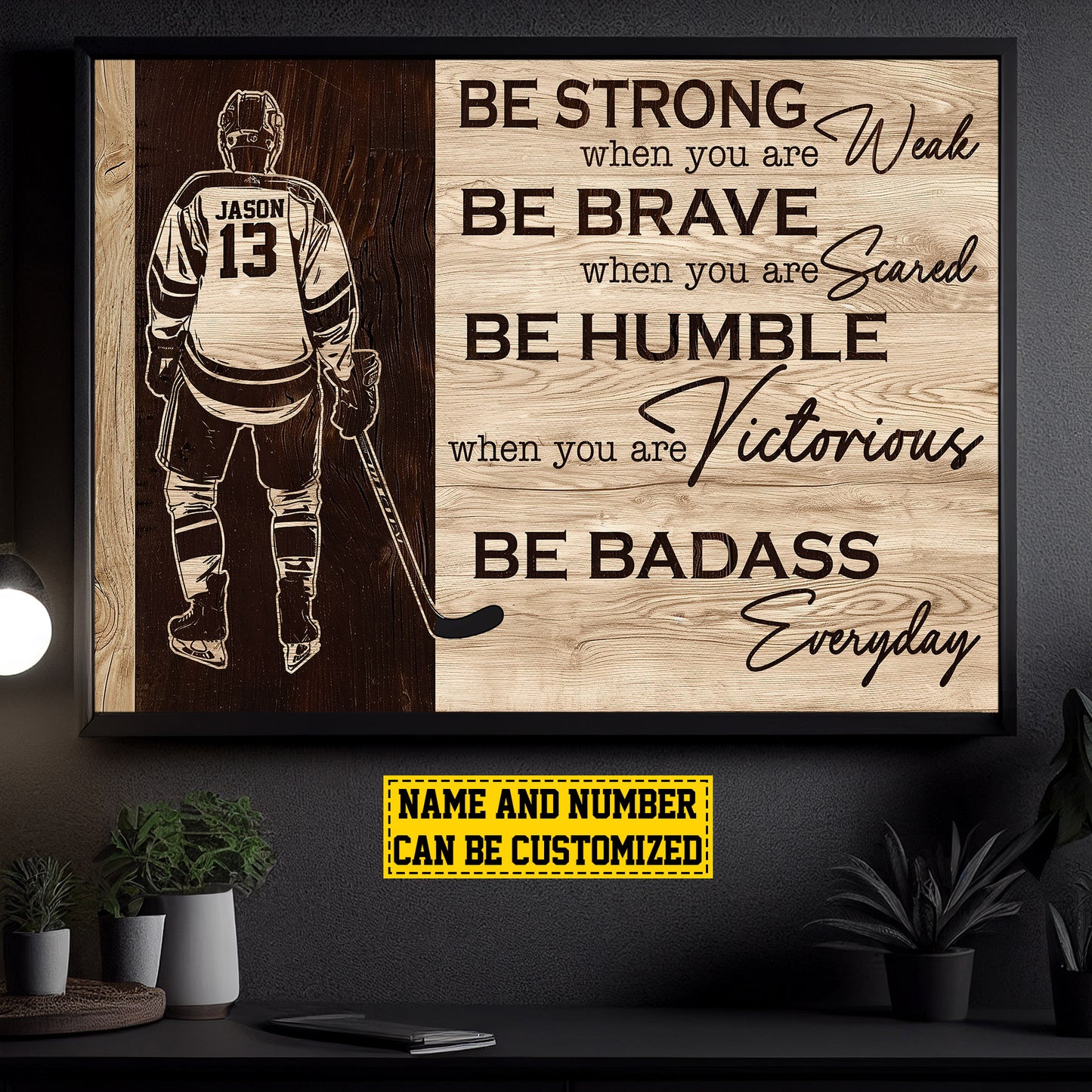 Personalized Motivational Hockey Boy Canvas Painting, Be Strong Be Brave Be Humble, Sports Quotes Wall Art Decor, Poster Gift For Hockey Lovers