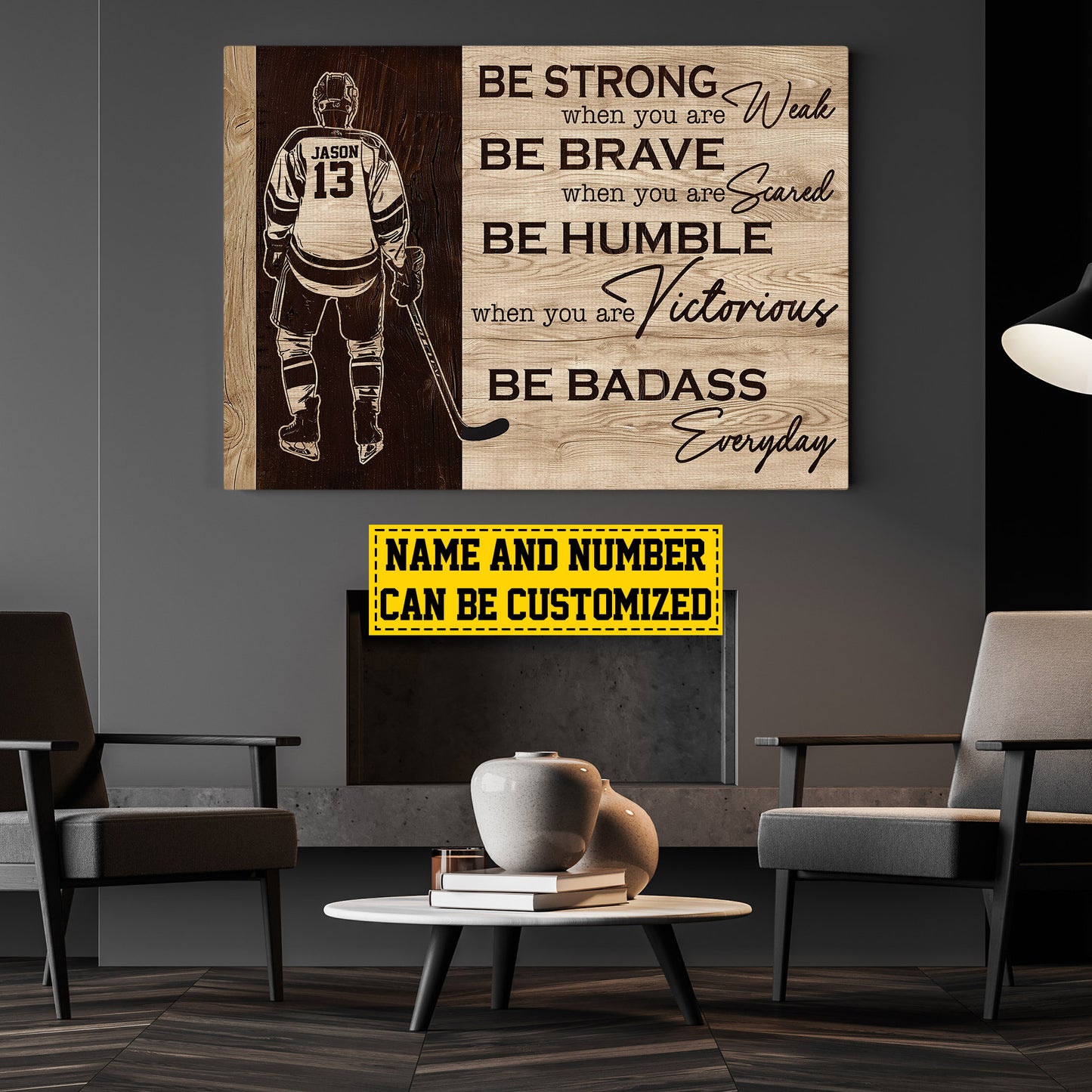 Personalized Motivational Hockey Boy Canvas Painting, Be Strong Be Brave Be Humble, Sports Quotes Wall Art Decor, Poster Gift For Hockey Lovers