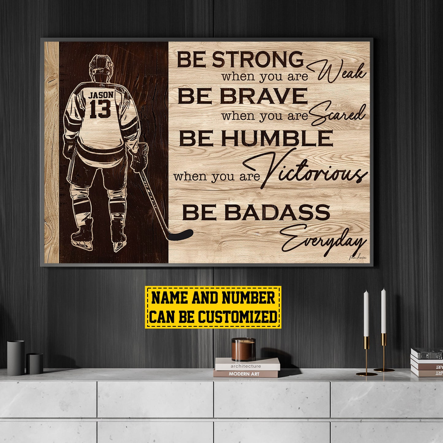 Personalized Motivational Hockey Boy Canvas Painting, Be Strong Be Brave Be Humble, Sports Quotes Wall Art Decor, Poster Gift For Hockey Lovers