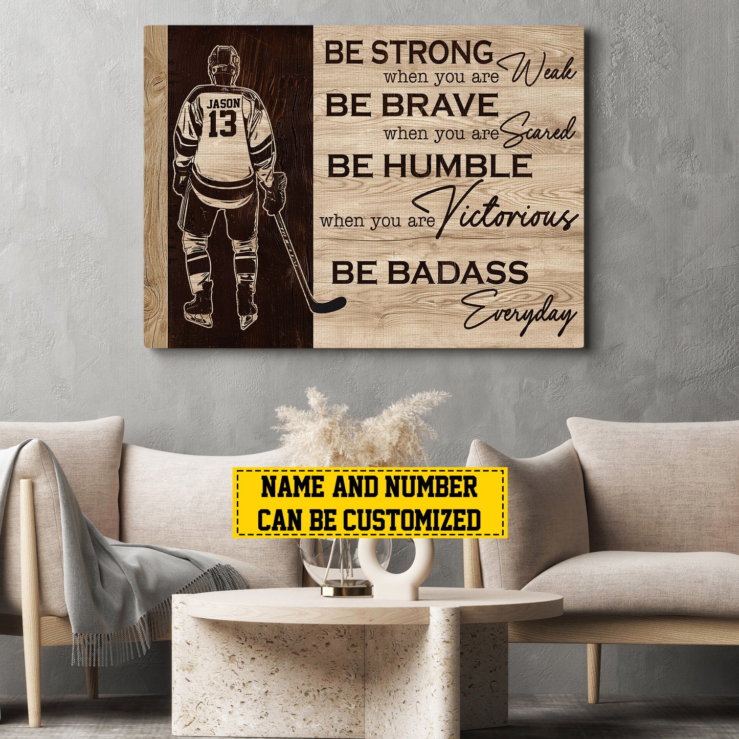 Personalized Motivational Hockey Boy Canvas Painting, Be Strong Be Brave Be Humble, Sports Quotes Wall Art Decor, Poster Gift For Hockey Lovers