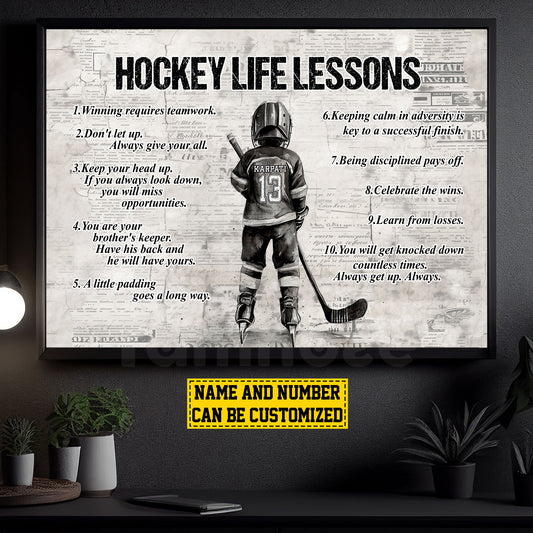 Personalized Hockey Boy Canvas Painting For Kids - Inspiring Quotes Life Lessons Poster Gift For Young Hockey Fans