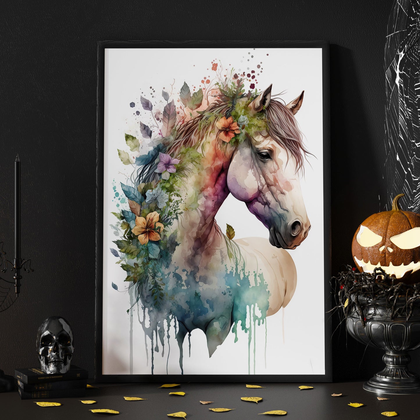 Striking Floral Horse Canvas Wall Art - Modern Animal Poster Gift | Vibrant Home Artwork Print For Living Room