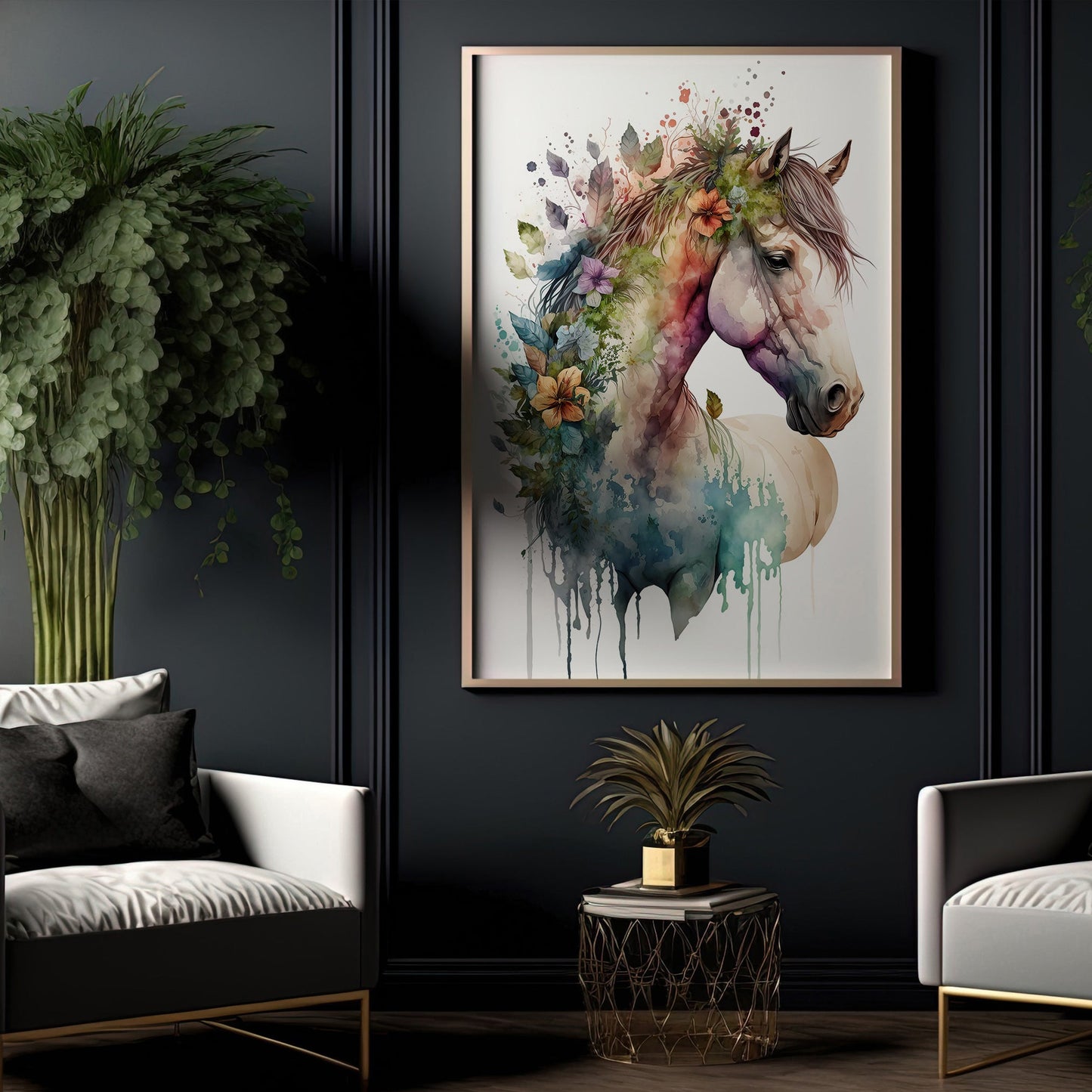 Striking Floral Horse Canvas Wall Art - Modern Animal Poster Gift | Vibrant Home Artwork Print For Living Room