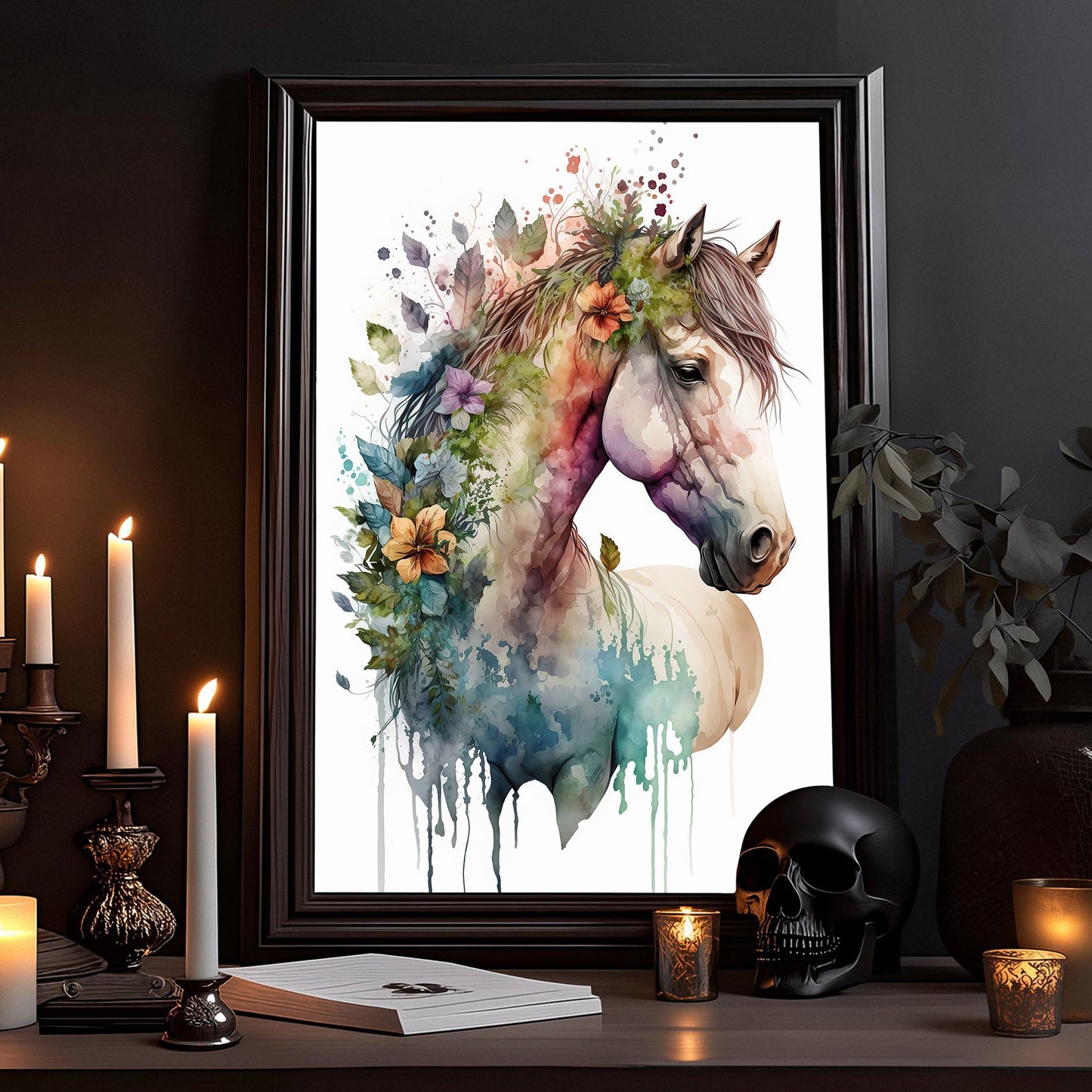 Striking Floral Horse Canvas Wall Art - Modern Animal Poster Gift | Vibrant Home Artwork Print For Living Room