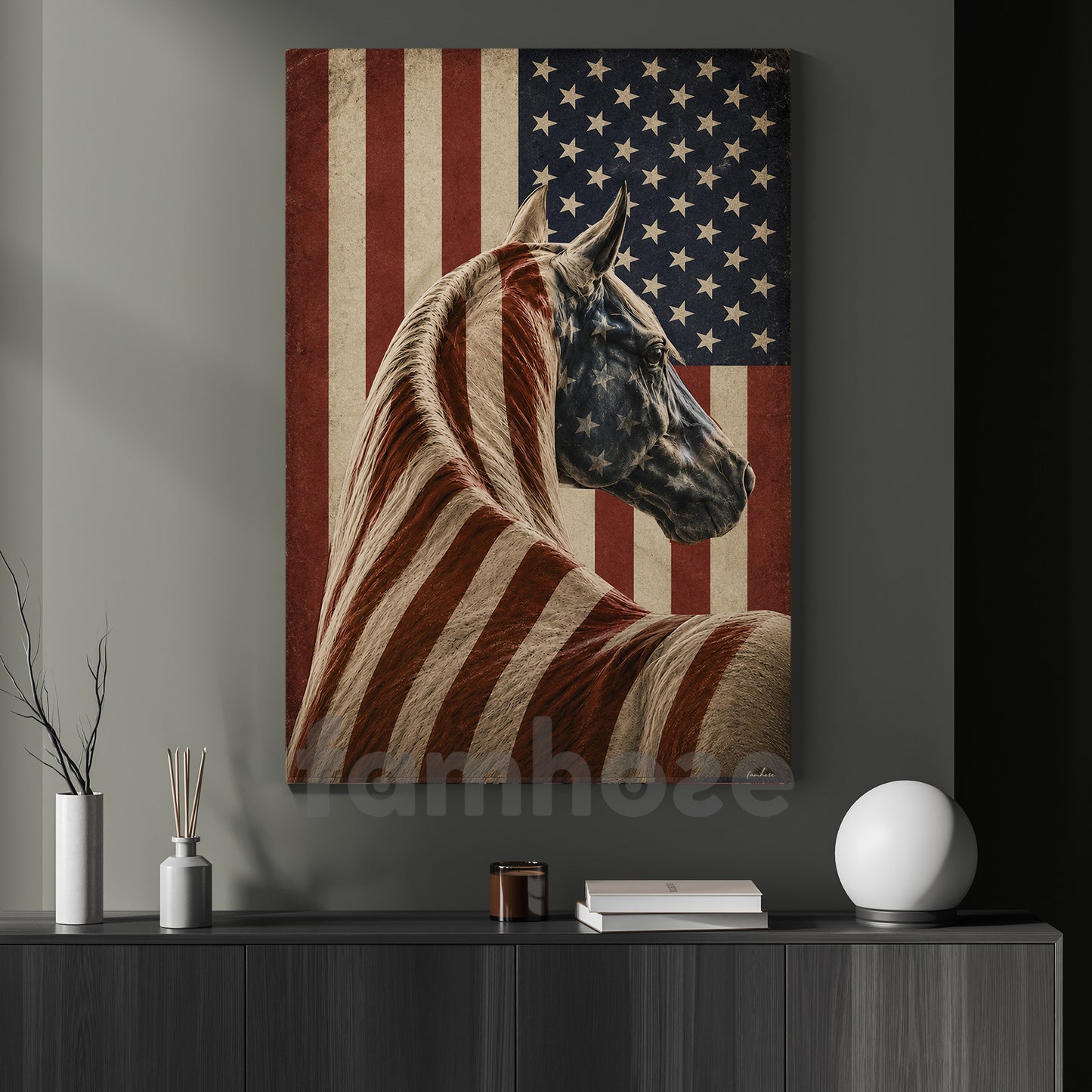 July 4th Horse Canvas Painting, Spirit Of America Horse Wall Art Decor, Independence Day Poster Gift For Horse Lover