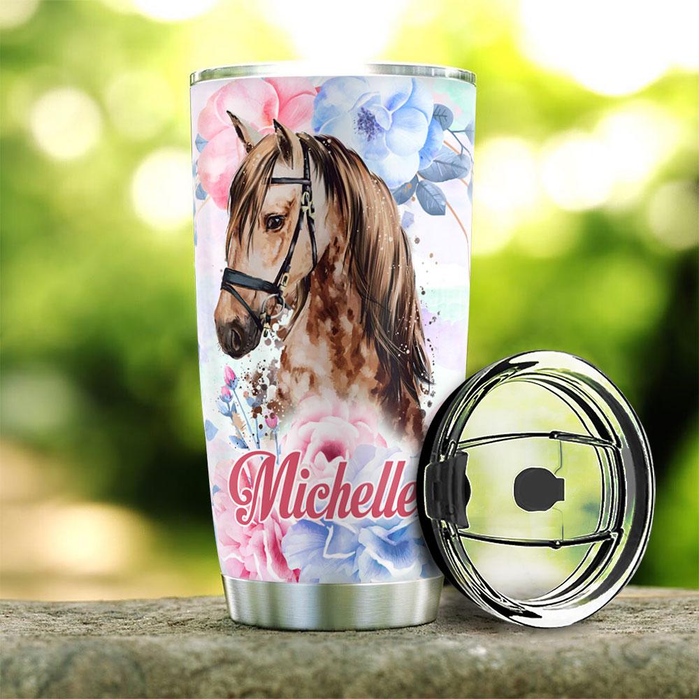 Cute Flower Horse Tumbler, Ride More Worry Less Horse Personalized Stainless Steel Tumbler, Tumbler Gifts For Horse Lovers