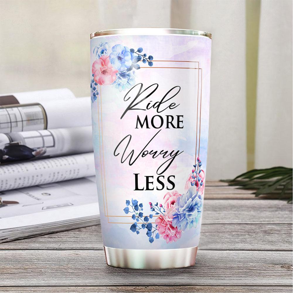 Cute Flower Horse Tumbler, Ride More Worry Less Horse Personalized Stainless Steel Tumbler, Tumbler Gifts For Horse Lovers