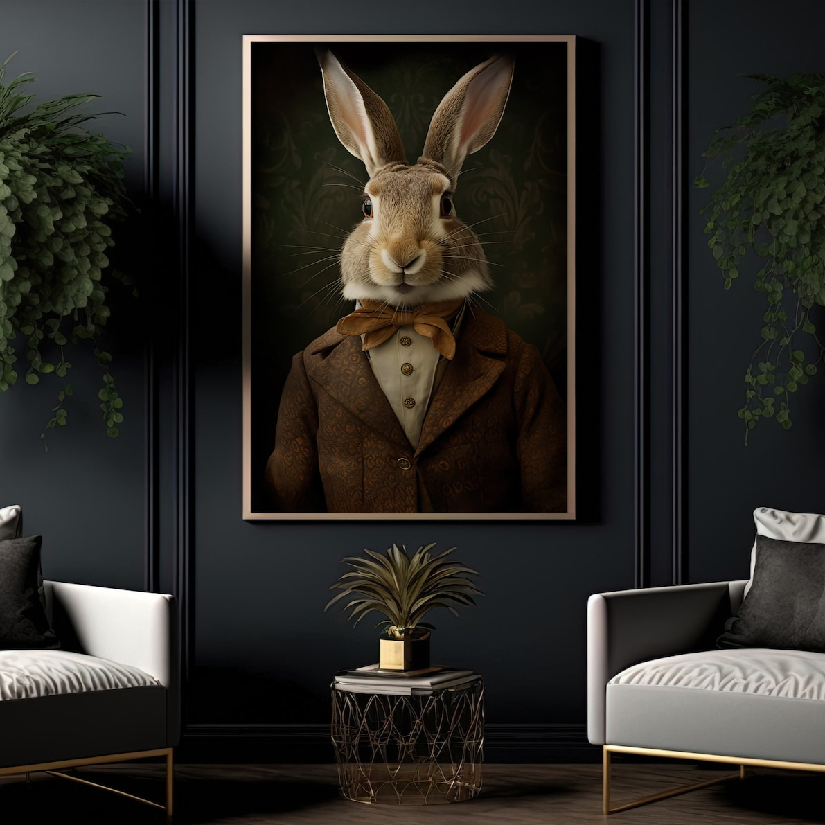 Victorian Rabbit Male In Suit, Rabbit Canvas Painting, Gothic Wall Art Decor - Poster Gift For Rabbit Lovers