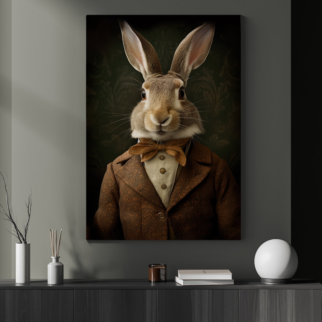 Victorian Rabbit Male In Suit, Rabbit Canvas Painting, Gothic Wall Art ...
