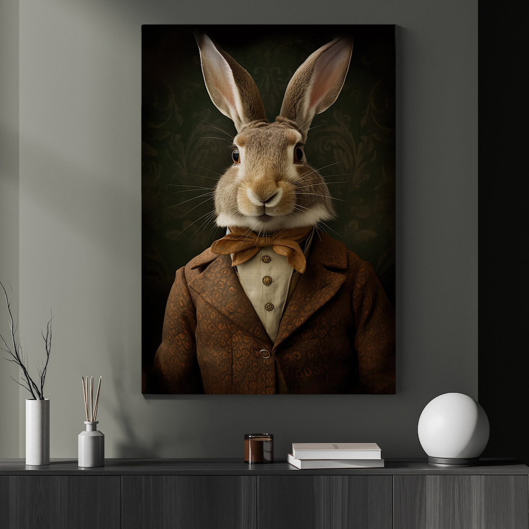 Victorian Rabbit Male In Suit, Rabbit Canvas Painting, Gothic Wall Art Decor - Poster Gift For Rabbit Lovers