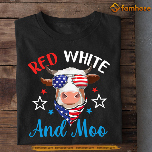 July 4th Cow T-shirt Red White And Moo Independence Day Gift For Cow Lovers Cow Tees Farmers