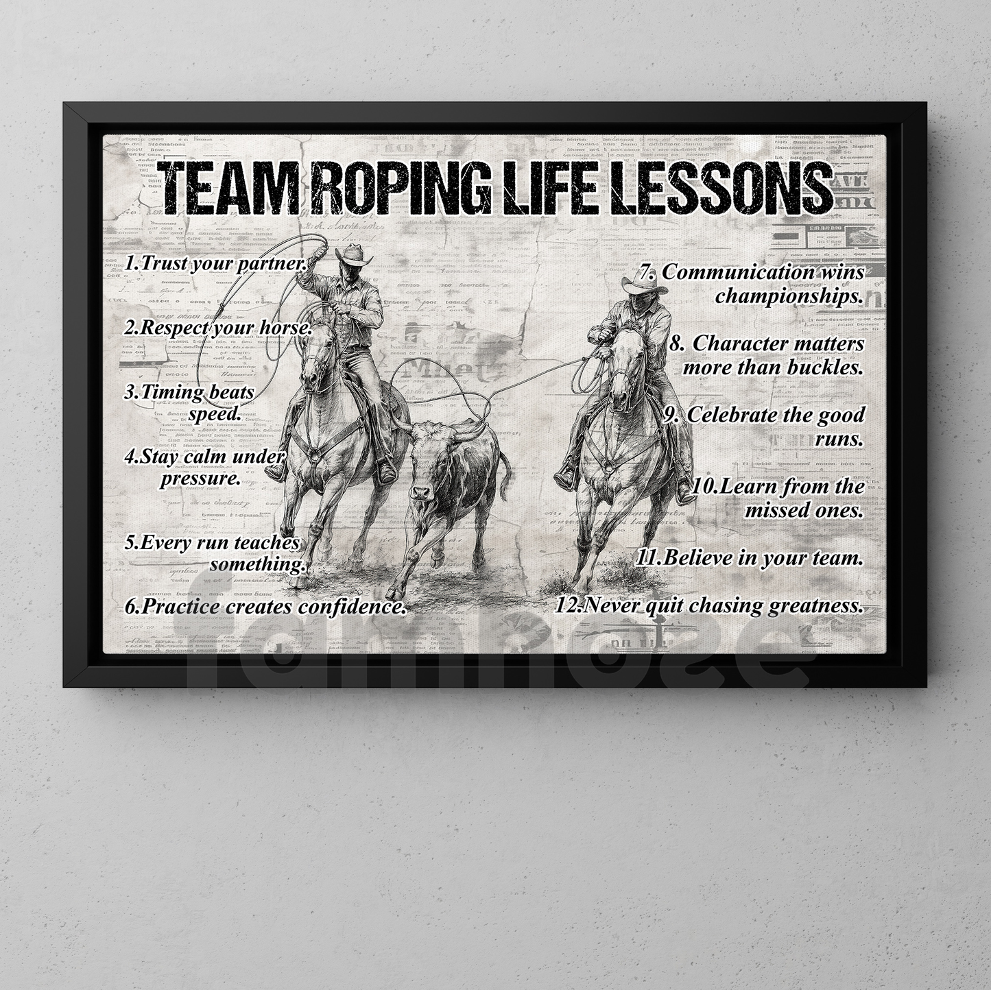 Motivational Team Roping Canvas Painting, Team Roping Life Lessons Wall Art Decor, Poster Gift For Team Roping Lover