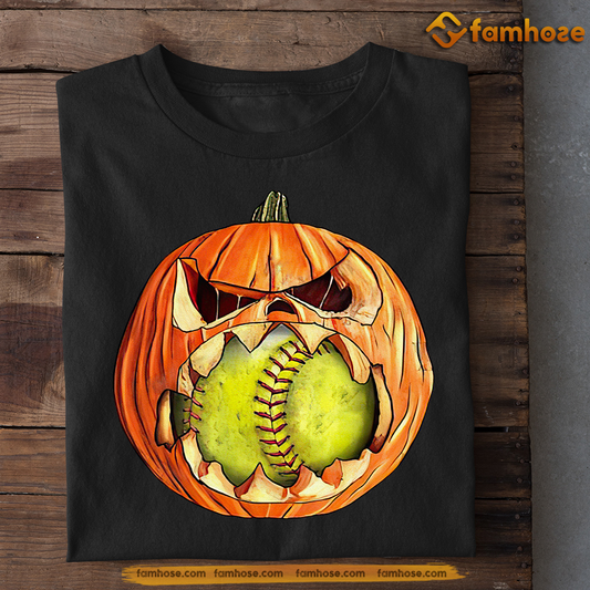 Halloween Softball T-shirt, Evil Pumpkin Tees Spooky Season Gift For Softball Lovers