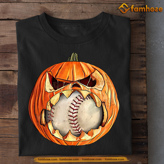 Halloween Baseball T-shirt, Evil Pumpkin Tees Spooky Season Gift For Baseball Lovers