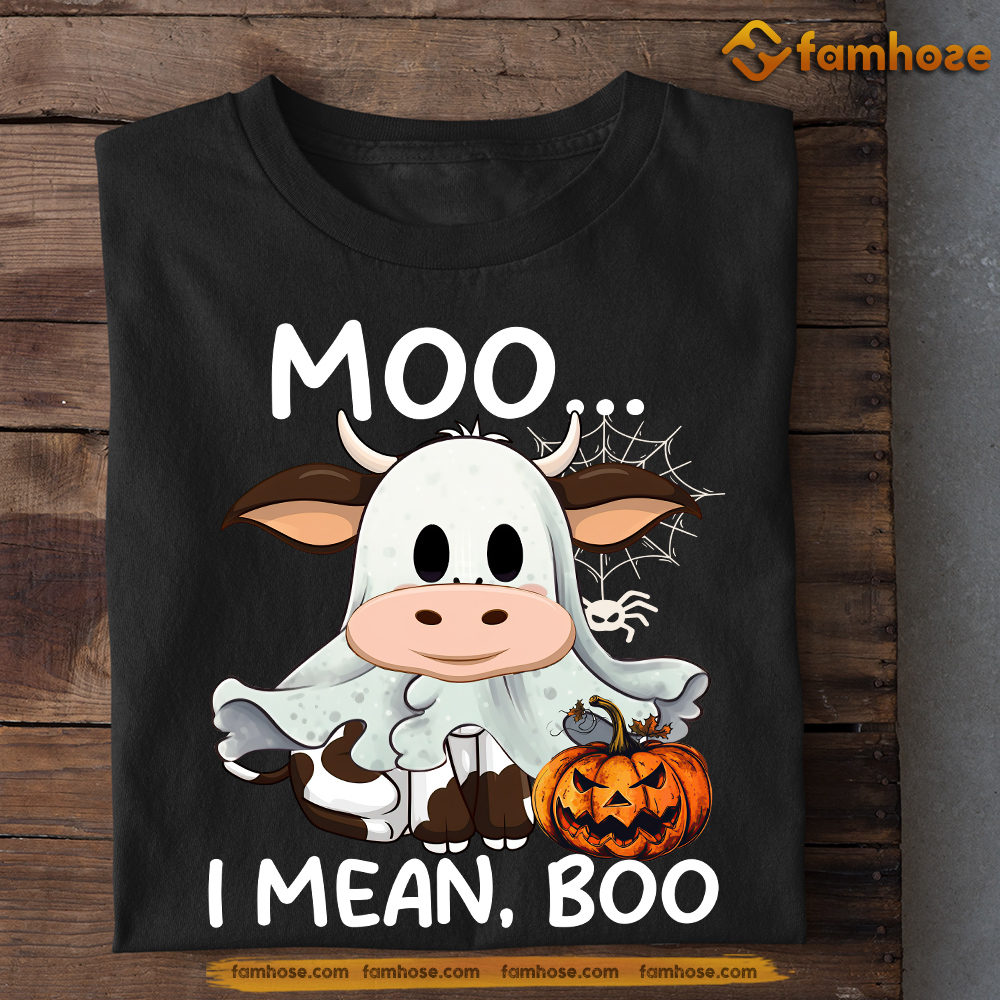 Funny Halloween Cow Boo T-shirt, Moo I Mean Boo Tees Spooky Season Gift For Cow Lovers