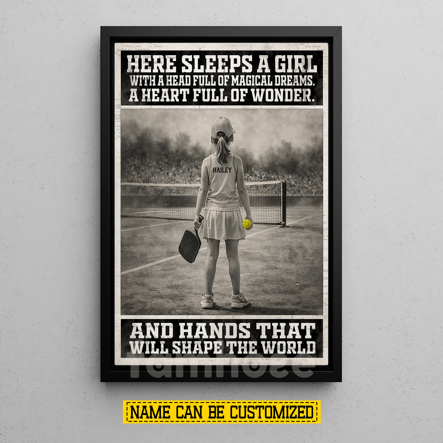 Personalized Pickleball Girl Kid Canvas Painting, Here Sleeps A Girl Sport Wall Art Decor, Poster Gift For Pickleball Lover